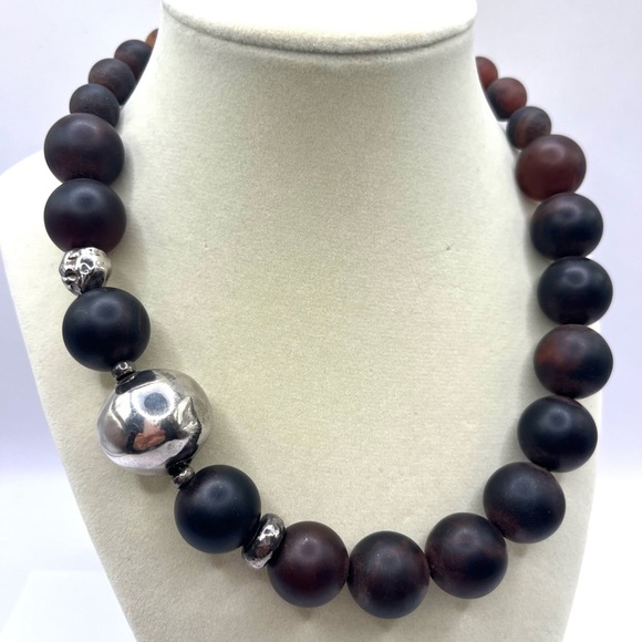 Bold Silpada 925 Sterling Silver & Brown Red Agate  Beads Necklace Chunky - Picture 3 of 9